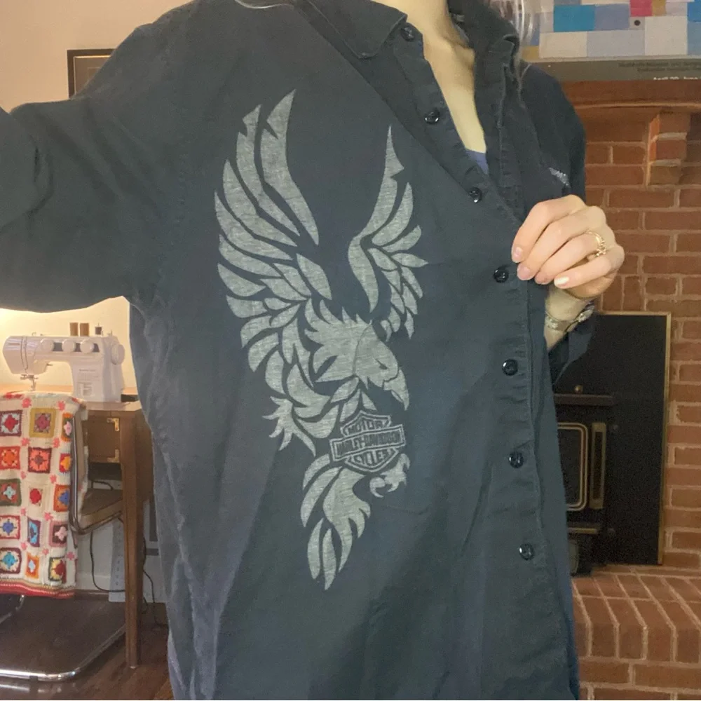 Harley-Davidson Y2K Oversized Menswear Eagle Pocket Embroidery Mechanic … - Picture 2 of 14